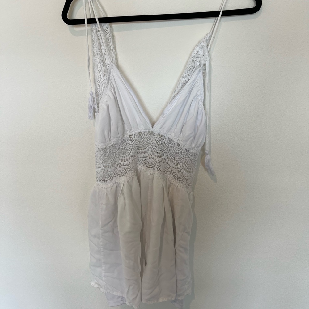 Blue Rain White Lace Romper